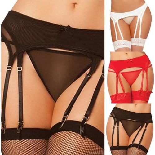 Sexy Women Garter Belt Suspender Lingerie Underwear Sexy Bow Perspective Thigh-Highs Garter Belt (Without Stockings)
