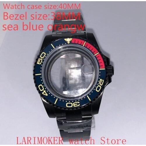 Suitable for NH35 NH36 Miyota 8215 40mm 904L stainless steel case, transparent black back cover, with bezel,blue red