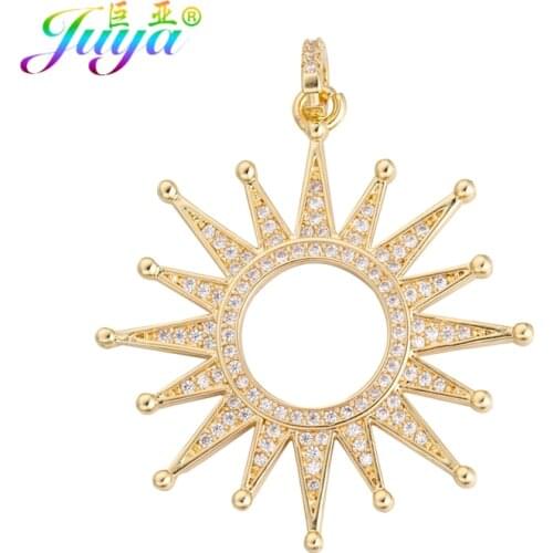 Juya DIY Micro Pave Zircon Luxury Gold Sun Star Pendant Charms For Handmade Fashion Women Needlework Jewelry Making Accessories