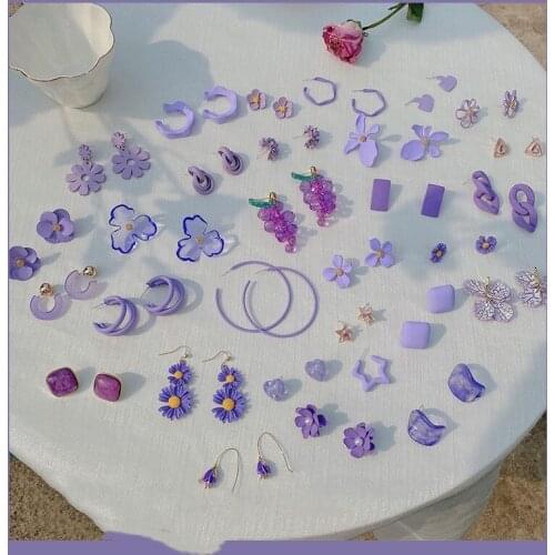 Origin Summer Multiple Styles Asymmetric Purple Flower Dangle Earings for Women Temperament Star Earings Jewelry Accessories