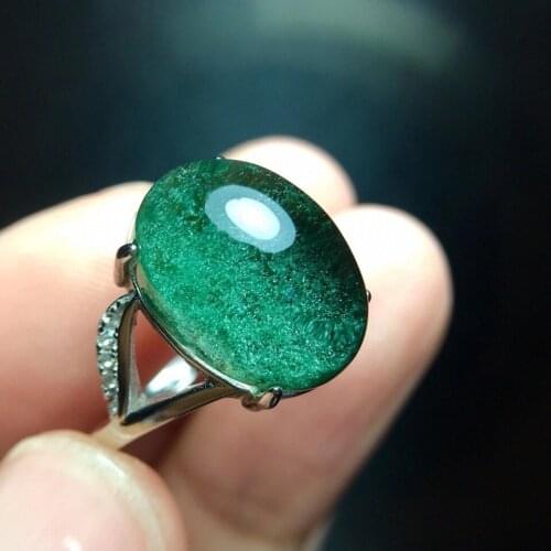 100% Natural Green Phantom Quartz Adjustable Ring 15.3/10.8mm Oval Bead 925 Sterling Silver Certificate AAAAAA