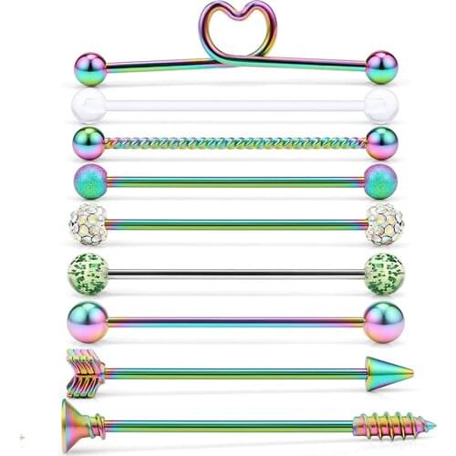 14G Stainless Steel Industrial Barbell Cartilage Helix Conch Earring Body Piercing Jewelry Heart Arrow Screw Balls for Women Men