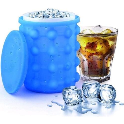Silicone Ice Cube Maker Bucket Mold with Lid Space Saving Kitchen Tools Portable Bucket Wine Ice Cooler Drinking Whiskey Freeze