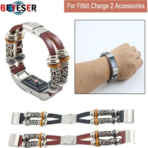 Replacement Band for For FITBIT Heart Rate Wristband Bracelet Belt Genuine Leather Strap For Fitbit Charge 2 Smart Accessories