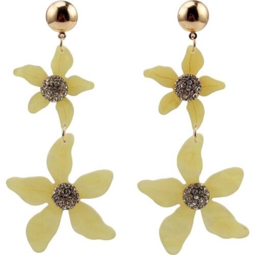 Glass Rhinestone Resin Earrings Leaf Flower Pendant Drop Long Earrings for Women Gold Color Metal Dangle Statement Earrings