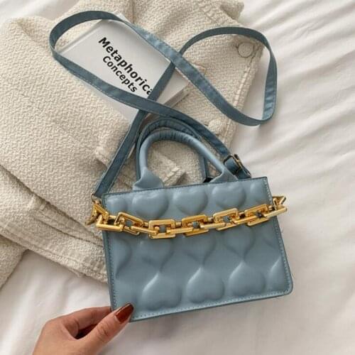 2021 Fashion Thick Chain Shoulder Bag Small Square Crossbody Bags For Women PU Leather Handbag Ladies Top-handle Bags Tote