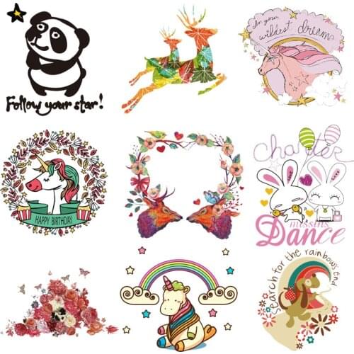 Iron on Patches Unicorn Flower Thermo Transfer for Clothes Stickers Decor Badges Application Appliques Children DIY T-shirt E