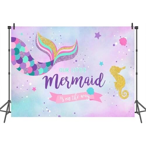 Mermaid Baby Shower Backdrop Little Mermaid is on The Way Photography Background Girl Baby Shower Photo Backdrops