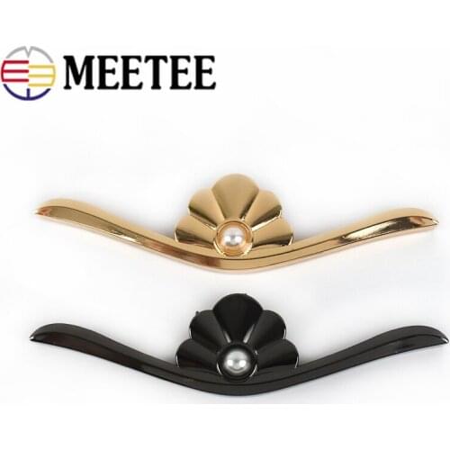 2/4pcs 125x31mm Pearl Bag Corner Decorative Buckles Handbag Edge Metal Buckle Hook Clasp Protector DIY Hardware Accessories