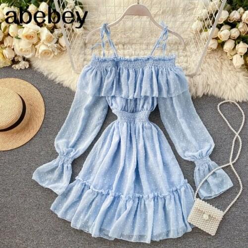 Boho 2020 Sexy ruffles Summer off shoulder short dress spaghetti strap Party elastic waist dress Women casual beach a-line dress