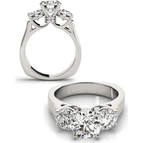 925 Sterling Silver Three Stones Wedding Engagement Ring For Women Finger Fashion Band Bridal Jewelry