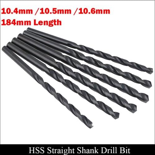 10.4mm 10.5mm 10.6mm 184mm Length Metal Wood AL High Speed Steel HSS Fully Ground Black Finished Straight Shank Twist Drill Bit