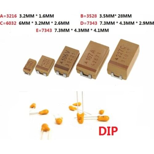 10PCS 0.1UF 1uf 2.2UF 4.7UF 10UF 22UF 33UF 47UF 100UF 220uF 330UF 470UF 6V 10V 16V 25V 35V 50V A B C D Case Tantalum capacitor