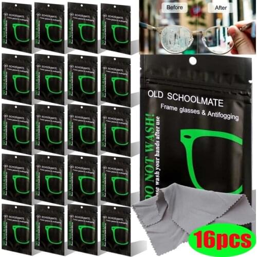 16Pcs Reusable Anti-Fog Wipes Glasses Pre-moistened Antifog Lens Cloth Defogger Eyeglass Wipe Prevent Fogging for Glasses Swim