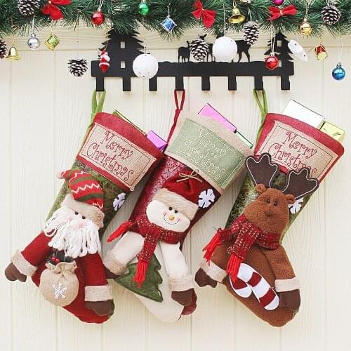 23*46*27cm Christmas Socks Xmas Kids Gift Bag with Santa Claus Snowman Elk Pattern