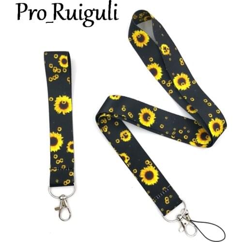 30pcs Sunflowers flowers hand Wristlet Keychain Lanyards Cool Neck Strap Phone Keys ID Card Holder For Keys DIY Hang decorations