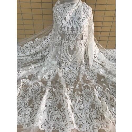 5 yards african lace fabric with beads embroidery mesh french tulle lace fabric SYJ-766810 nigerian net lace fabric