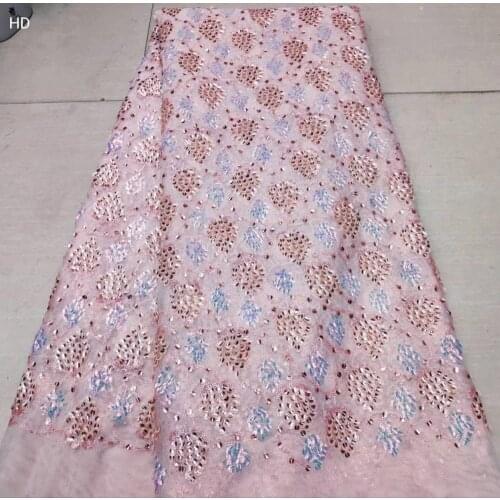 5yards/pc) high quality African French net lace fabric with very beautiful concave sequins embroidery for party dress FHS028