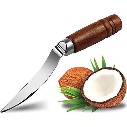BalleenShiny Stainless steel Coconut Opener Coconut Meat Remover Durable Wooden Handle Scraper Knife Kitchen Accessories Tool