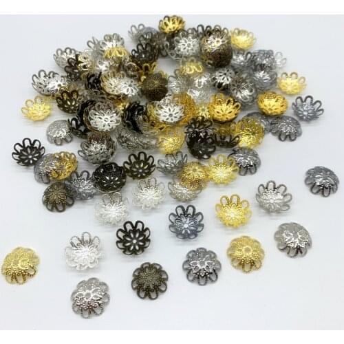 100pcs/Lot 15mm Flower Shape Alloy Beads Caps Jewelry Findings Charms Necklace Bracelets Spacer Beads For Jewelry Making