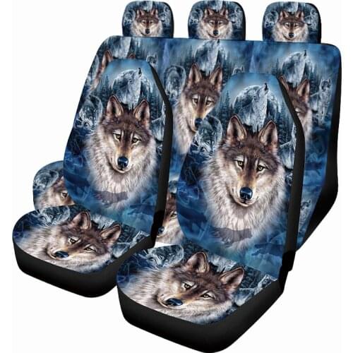 Comfortable car seat cover lovely Wolf Print general 7pc front car seat cover protector, suitable for most cars, trucks, SUV tru