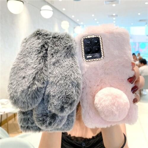 For OPPO Realme 8 Pro Case Rabbit fluffy fur Bunny Capa Realme 8 Pro warm Cover Silicone Protective Phone Bumper For Realme 8