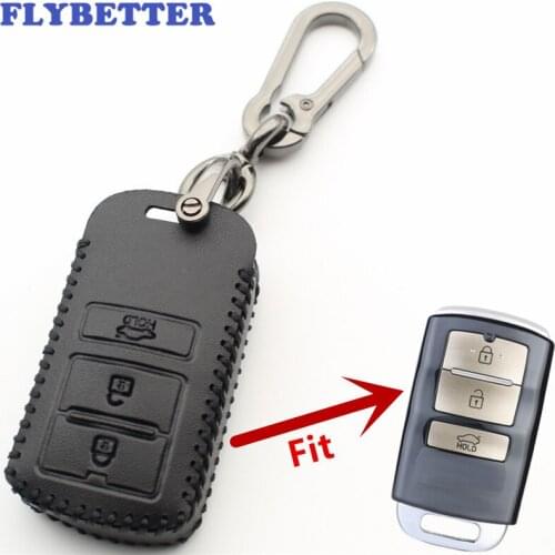 FLYBETTER Genuine Leather 3Button Keyless Entry Smart Key Case CoverFor Kia Cadenza L594