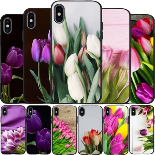 Tulip flower black Silicone Phone Case For iPhone 12 XR XS Max 5 5S SE 2020 6 6S 7 8 PLUS X 11Pro Max 11 Cover