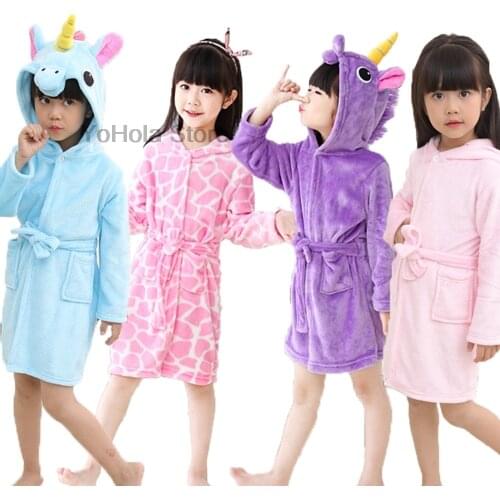 Kigurumi Children Bathrobe Baby Bath Robe Animal Unicorn Hooded Bathrobes for Boys Girl Pyjamas Nightgown Kids Sleepwear