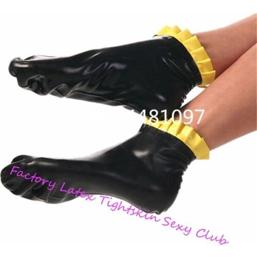 Women Sexy Nature Rubber Black With Yellow Latex Short Sock halloween socks halloween costumes Accessaries for women
