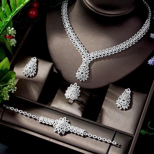 HIBRIDE Luxury Nigeria 4pcs Bridal Zirconia Jewelry Sets for Women Party Dubai Nigeria CZ Crystal Wedding Jewelry Bijoux N-818