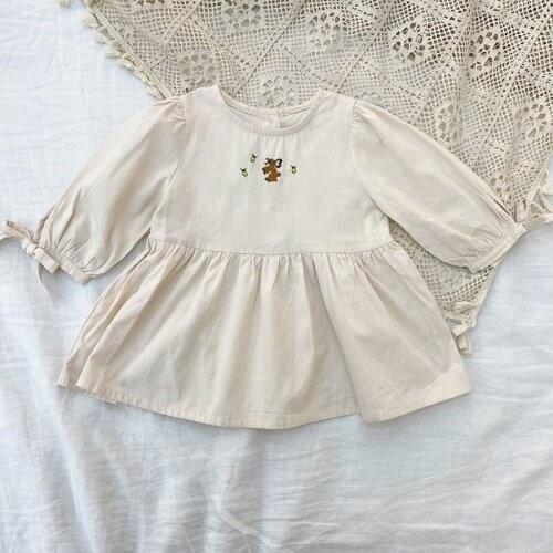 Baby Girl Cotton Linen Dress Spring Summer Kids One Piece Toddler Princess Long Sleeve Dresses Girls Embroidery Casual Frocks