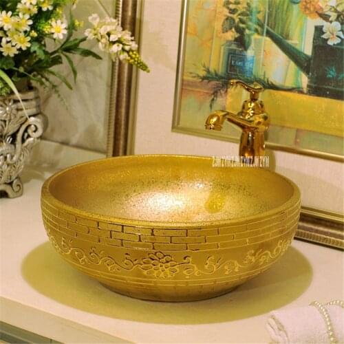 YL-JS/BYL-00586/FJTD-1 High Temperature Ceramic Sink Bathroom Artistic golden Basin Household Hotel Club KTV Washing Basin Bowl