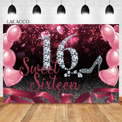 Laeacco Princess Sweet Birthday Party Background Pink Love Heart Balloon Shiny Diamond Portrait Customized Photography Backdrops