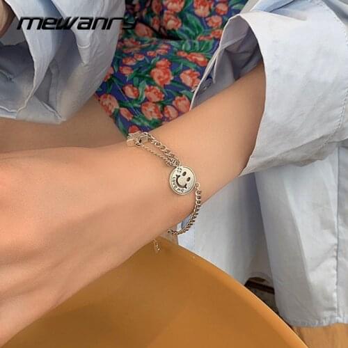 Mewanry 925 Sterling Silver Bracelet for Women Trend Punk Vintage Creative Cute Smiley Party Jewelry Birthday Gifts Wholesale