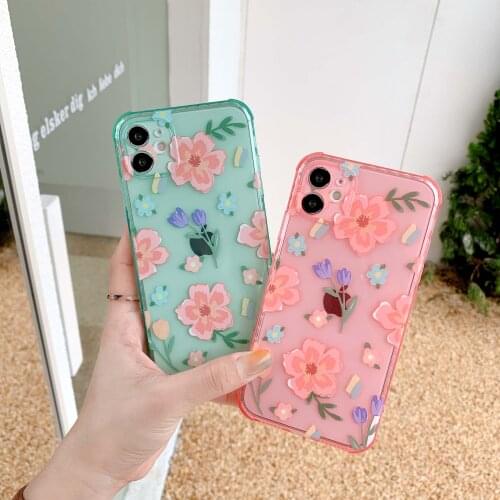Fashion Flowers Aircushion Phone Cases for iPhone 11 Pro 12 Pro Max Shockproof Back Cover On iPhone 7 8 Plus X XR XS Max Se 2020