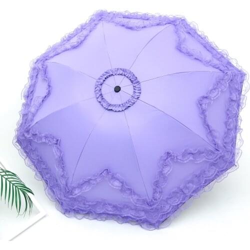 Fashion lace princess umbrella sunny and rain dual-use sun umbrella sun protection UV protection three folding umbrella strong