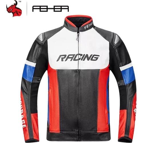 Cowhide Leather Motorcycle Jacket Man Motocross Jacket Retro Chaqueta Moto Wearable Moto Protection Racing Riding Jacket 3Colour
