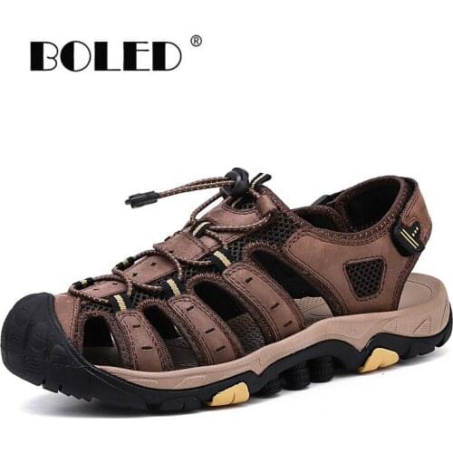 Plus Size Handmade Men Sandals Genuine Leather Soft Summer Men Shoes Retro Sewing Casual Beach Shoes Men