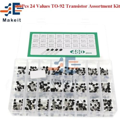 480Pcs/lot 24 Values TO-92 Transistor Triode Assortment Box Kit BC327 BC337 2N2222 3904 3906 S8050 8550 9012 PNP NPN Transistors