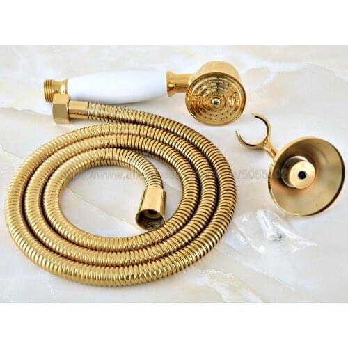 Golden Telephone Style Bathroom Shower Head Water Saving Hand Held Shower Head Spray &1.5m Hose & Shower Holder zhh046