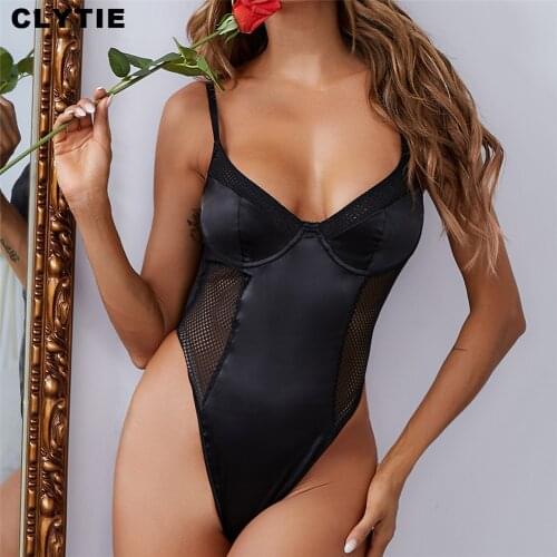 Clytie Hollow Out Sexy Lace New Bodysuits Women Skinny Clubwear Elastic Ladies Black New 2021 Female Bodysuits