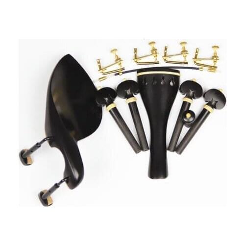 Set New Ebony Wood 4/4 Violin Accessories Chin Rest & Black Clamps Endpin Tailpiece Strings Tuners