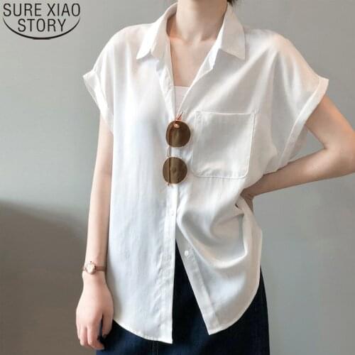 Office Lady Tops 2021 New White Shirts Women Summer Korean Loose Thin Temperament Short Sleeve Shirt Lapel Button Up Shirt 14268