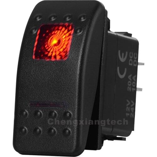 Red Led 12v/24v Marine Grade Boat Car RV 4Pins SPDT Momentary Rocker Toggle Push Switch (ON) OFF ON, Carling Arb Style
