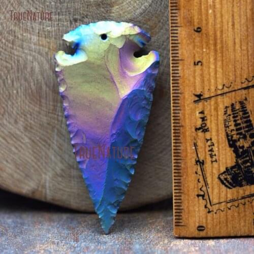 Rainbow Color Flint Pendant Titanium Electroplated Hammered Arrowhead Shape Pendant Jewelry Accessory In 60*30 mm PM8216
