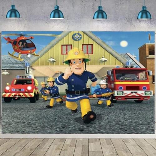 Fireman Sam Boys Birthday Party Supplies Red Firetrucks Theme Backdrop Custom Photo Background Photocall Prop Decoration Banner