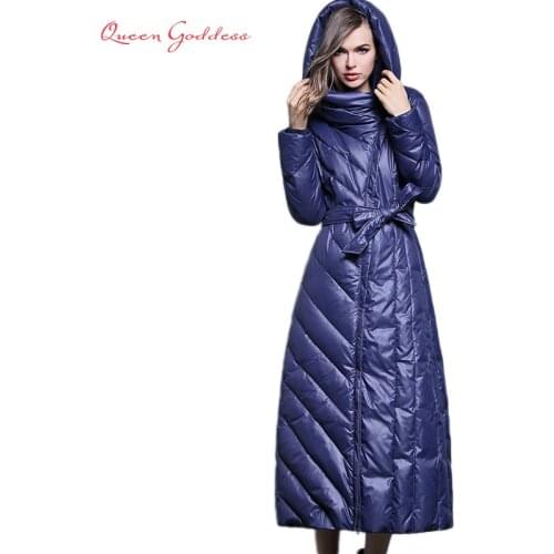 Fashion white duck down in the long paragraph down jacket women long over the knee Slim was thin thick