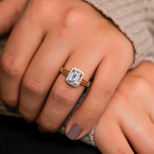 Zircon Stone Gold Color Baguette Silver Lady Ring