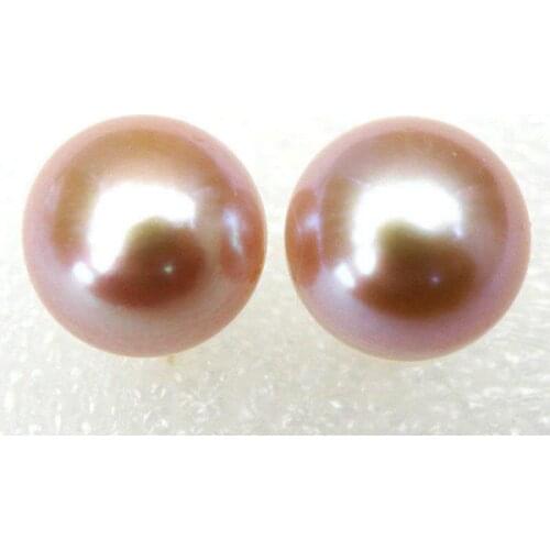 Genuine AAA+++ 11mm Lavender Bread Pearl Earring 18K Solid Yellow Gold Earring